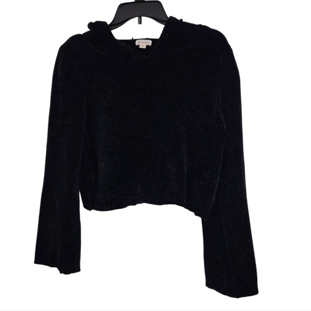 Xhilaration Cropped Hooded Sweater Black Bell Sleeves M